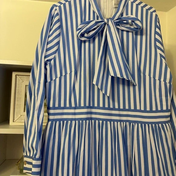 Dainty Jewells Blue and White Striped Long Sleeve Dress - Picture 3 of 5